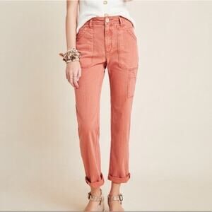 Anthropologie Carpenter Jeans Womens Size 31 Salmon Striped Distressed Workwear